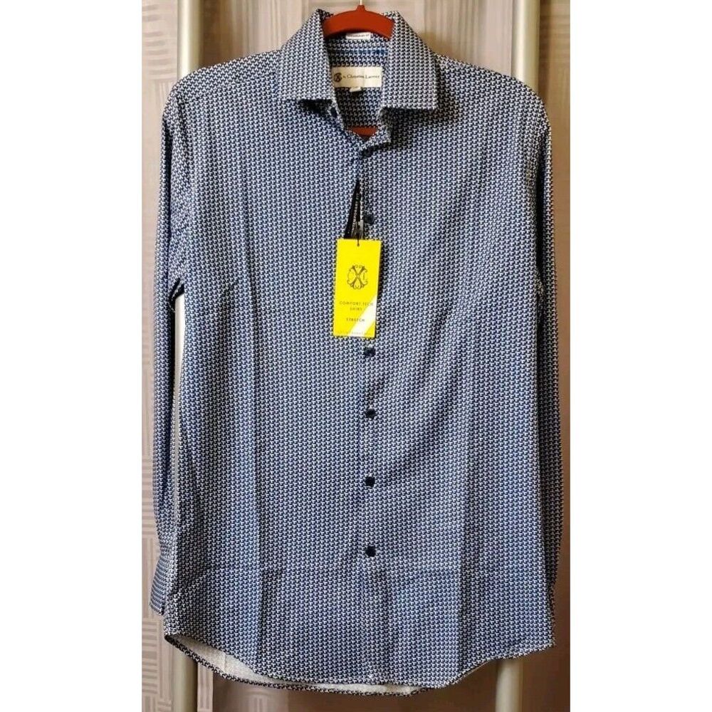 CXL By Christian Lacroix Button Up Shirt Blue Pattern Contemporary‎ Fit Sm 14.5